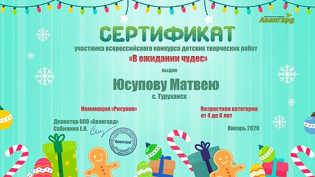 Сертификат Юсупов Матвей